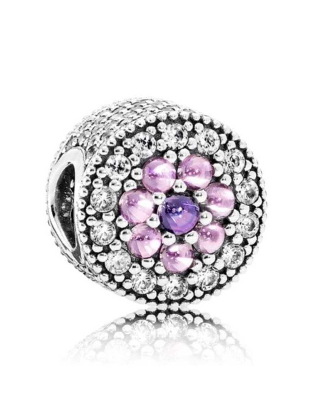 Pandora Sterling Silver Dazzling Floral Charm w/Pink, Purple +Clear CZs